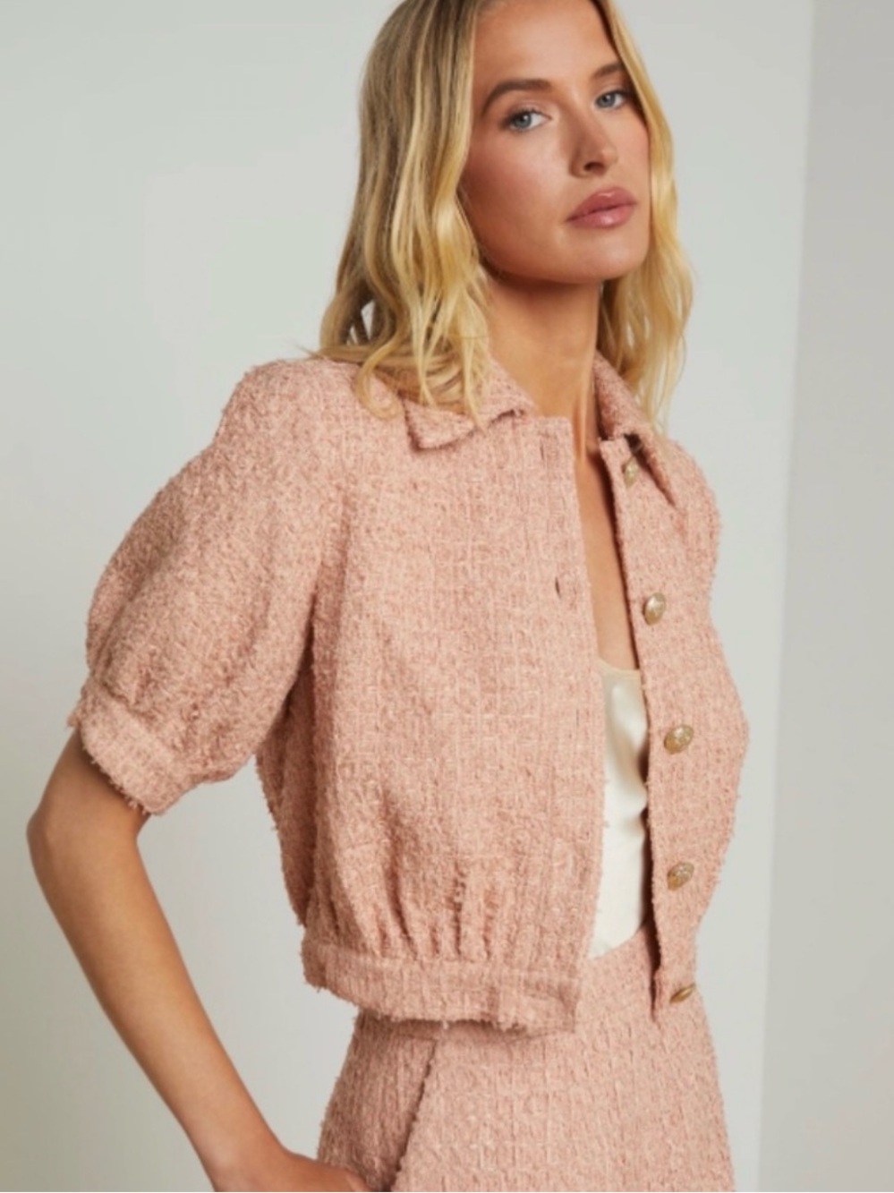 L'Agence Cove Dusty Rose Tweed Cropped Jacket NWT - Picture 3 of 8